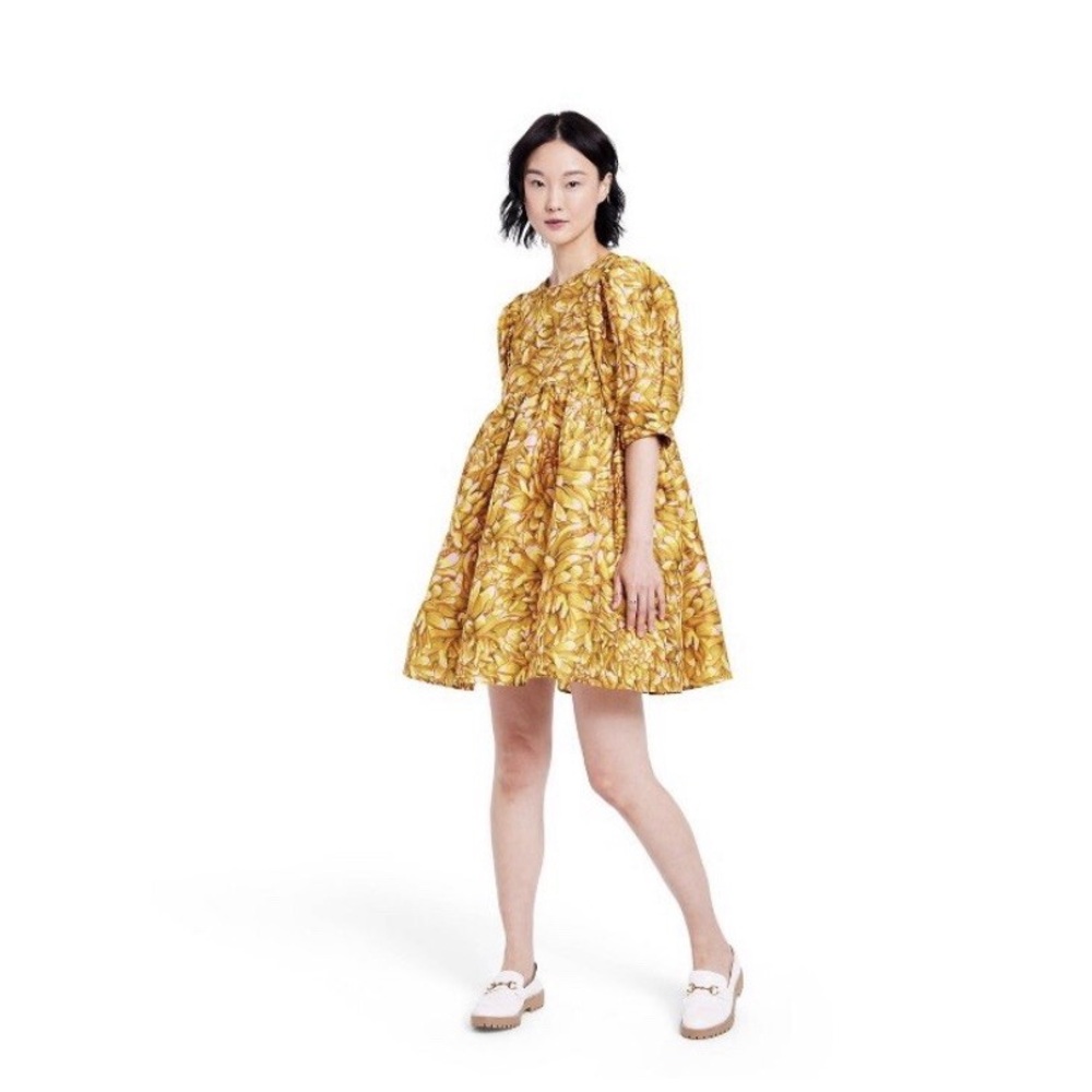 Kika Vargus x Target Gold Mum Floral Puff Sleeve Mini Dress